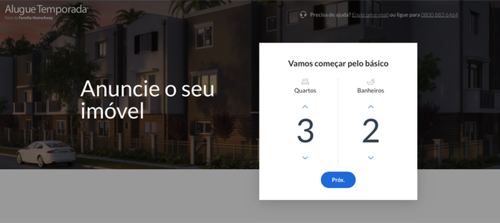 Área para cadastro de imóveis no site Alugue Temporada — Foto: Reprodução/Marvin Costa